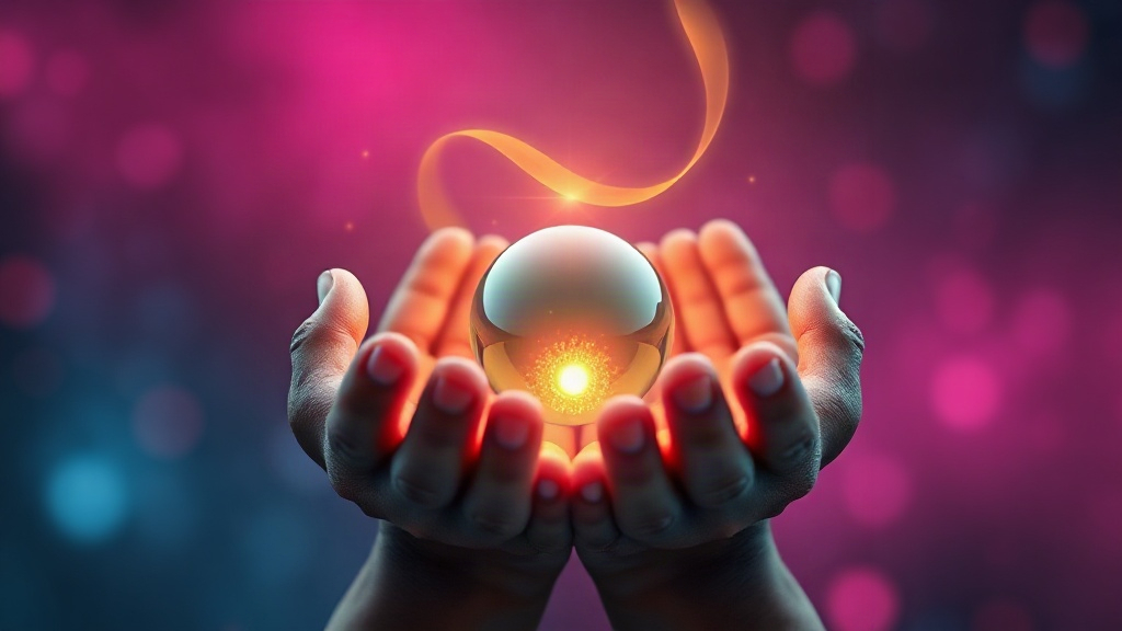 Guidance Passed From Mentor to Student Hands holding a glowing orb with a rising wave of light, representing guidance passed from mentor to student