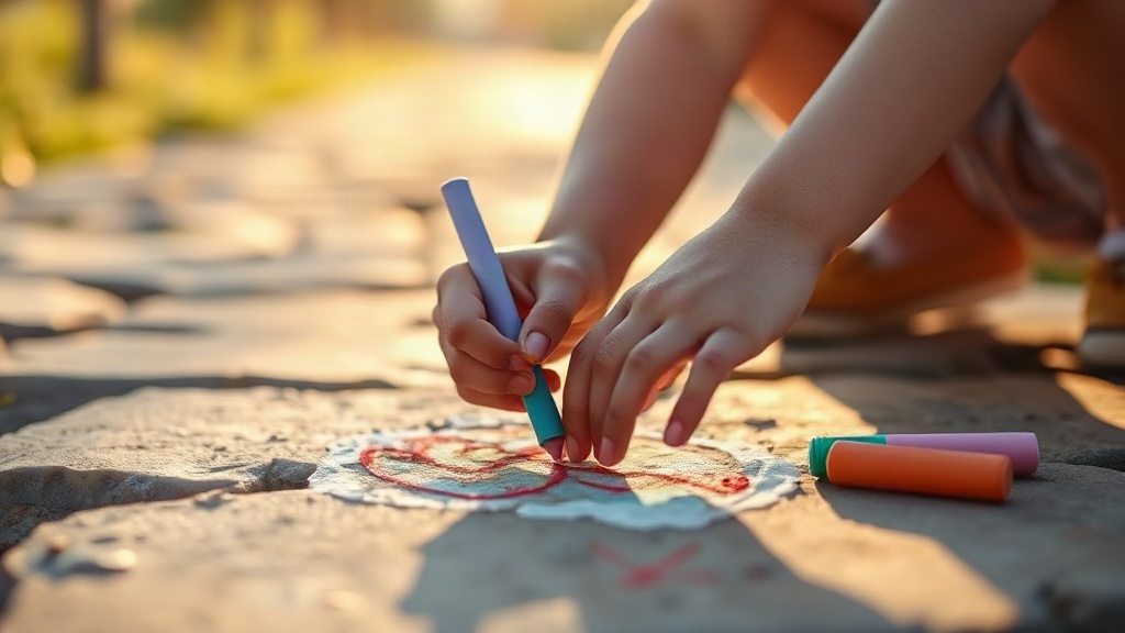 Childhood Clues to Your Purpose Child's hands drawing with chalk on a sunlit path, a symbol of childhood clues to your purpose