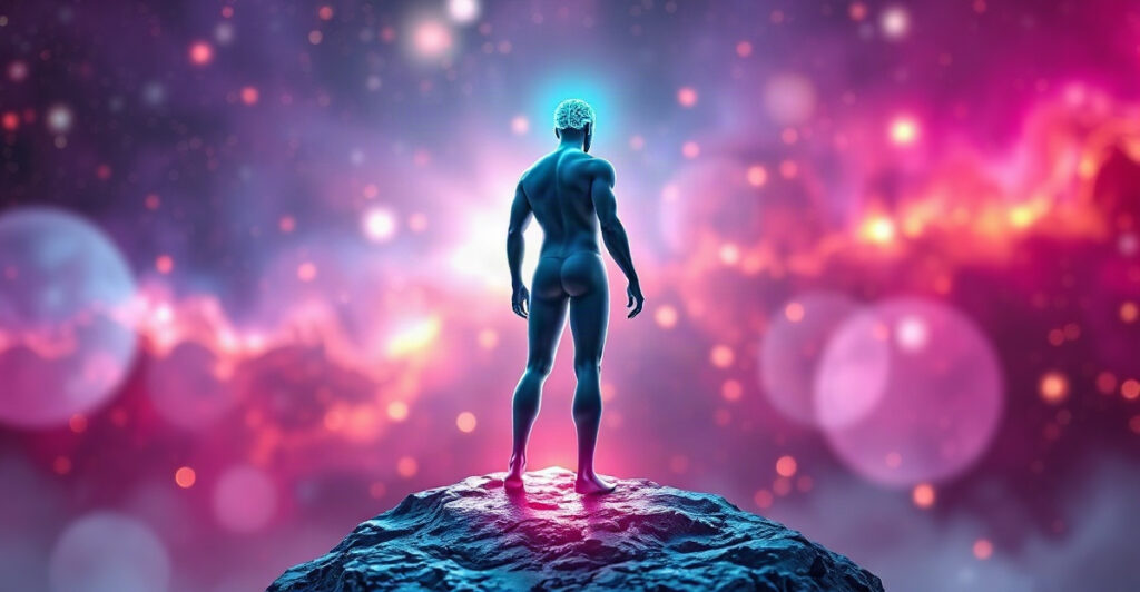 Translucent figure about to take the first step on a glowing path, showing starting without feeling ready